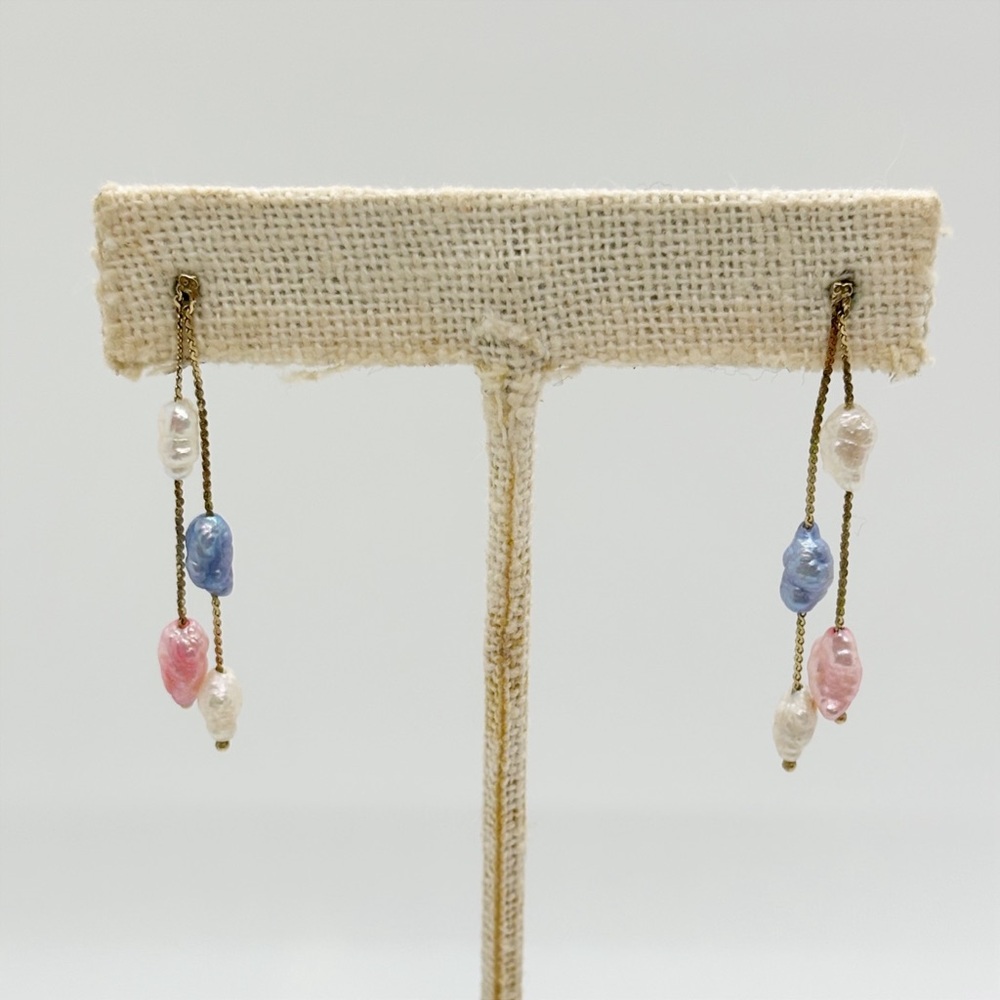 14k Pink, White and Blue Pearl Drop Earrings